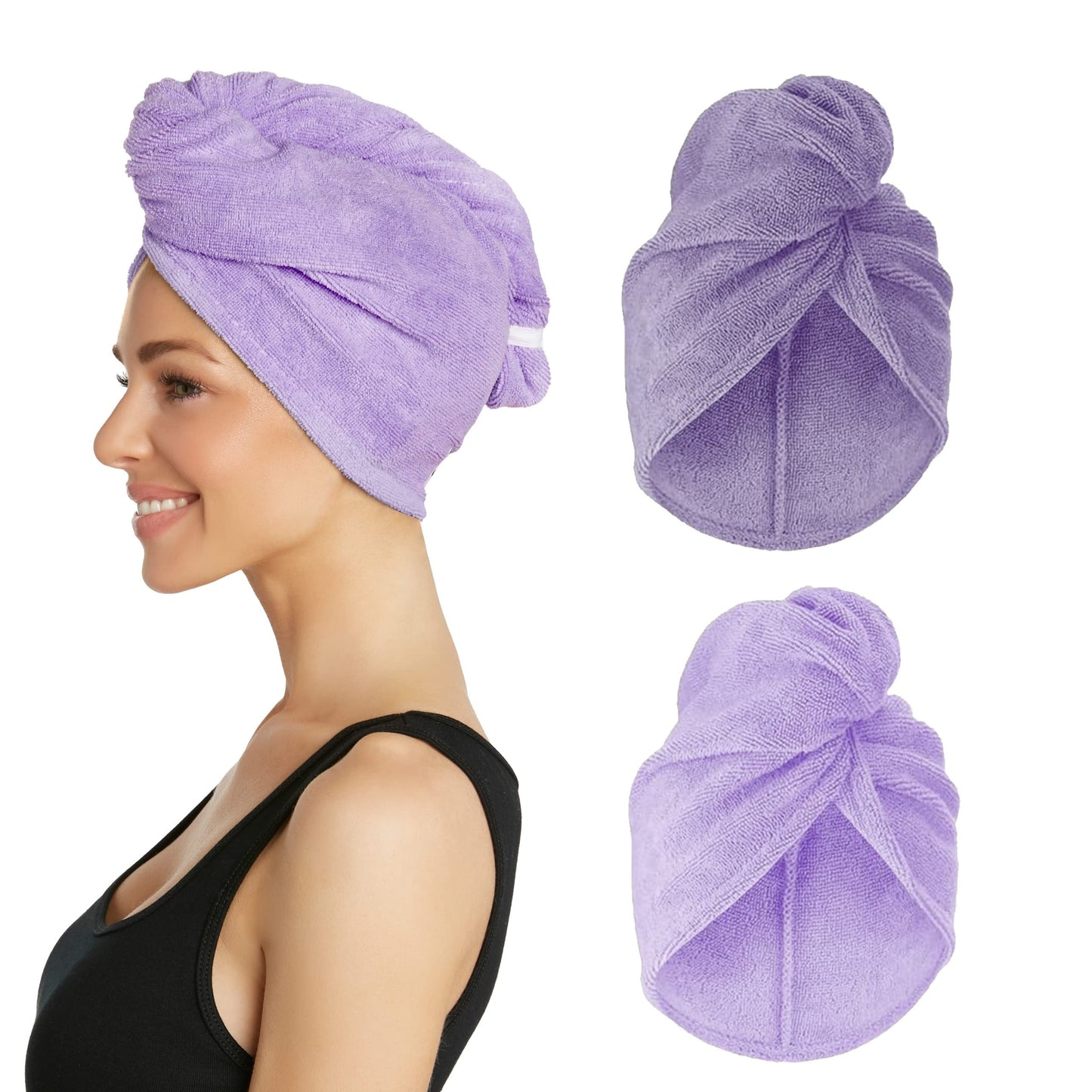 Pack Of 2 Super Absorbent Quick Dry Hair Towel Microfiber Wrap Turban For Women Curly Long Thick Hair (Random Colour)