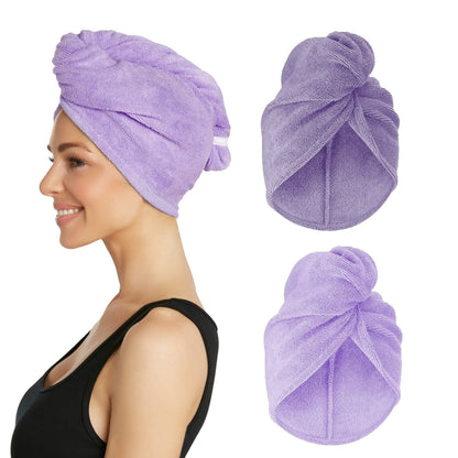 Pack Of 2 Super Absorbent Quick Dry Hair Towel Microfiber Wrap Turban For Women Curly Long Thick Hair (Random Colour)