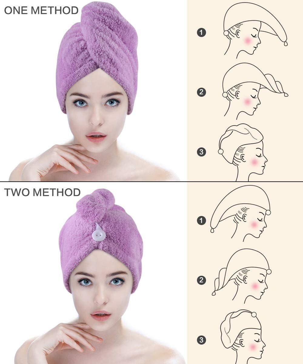 Pack Of 2 Super Absorbent Quick Dry Hair Towel Microfiber Wrap Turban For Women Curly Long Thick Hair (Random Colour)