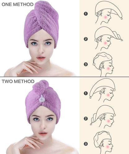 Pack Of 2 Super Absorbent Quick Dry Hair Towel Microfiber Wrap Turban For Women Curly Long Thick Hair (Random Colour)